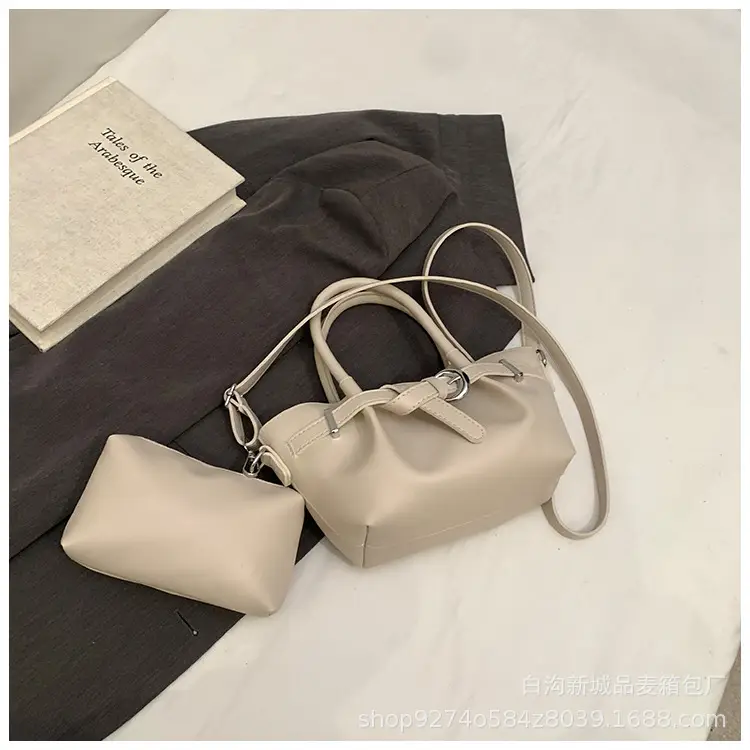 Korean Style Tan Leather Bucket Bag for Women - Image 4