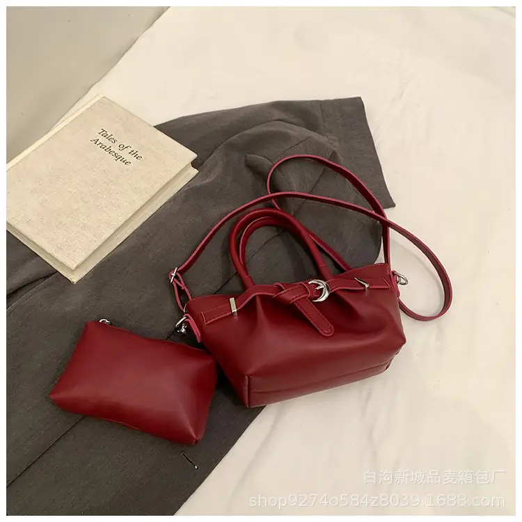 Korean Style Tan Leather Bucket Bag for Women - Image 5