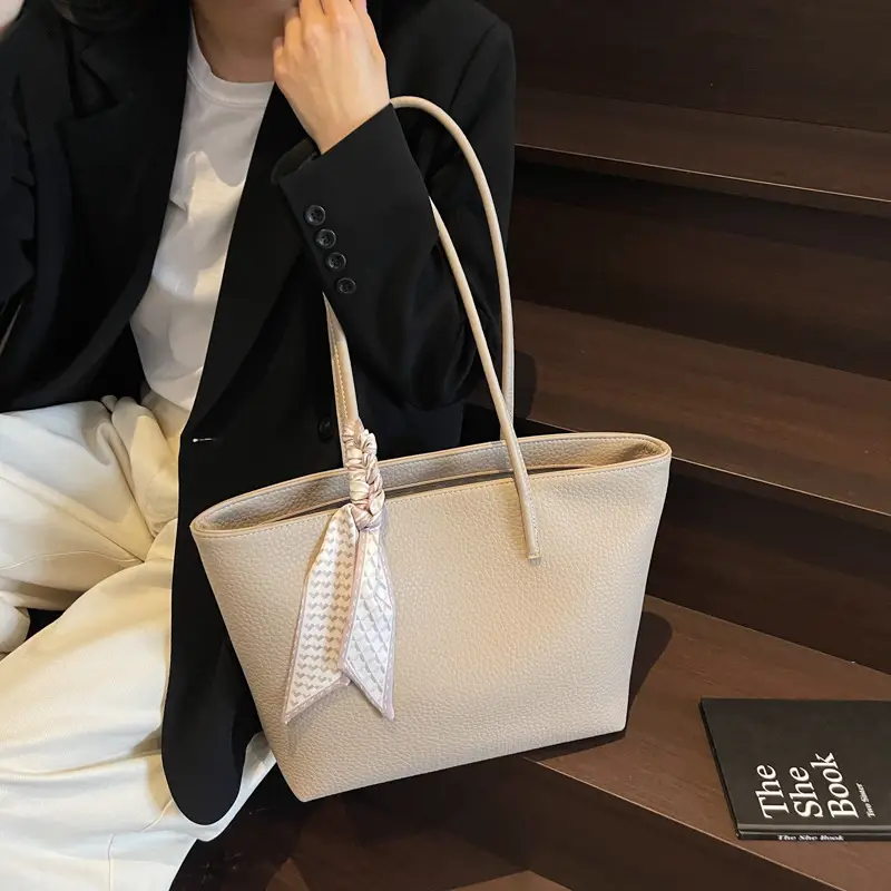Women's Beige Textured Shoulder Bag with Lace Trim - Image 6