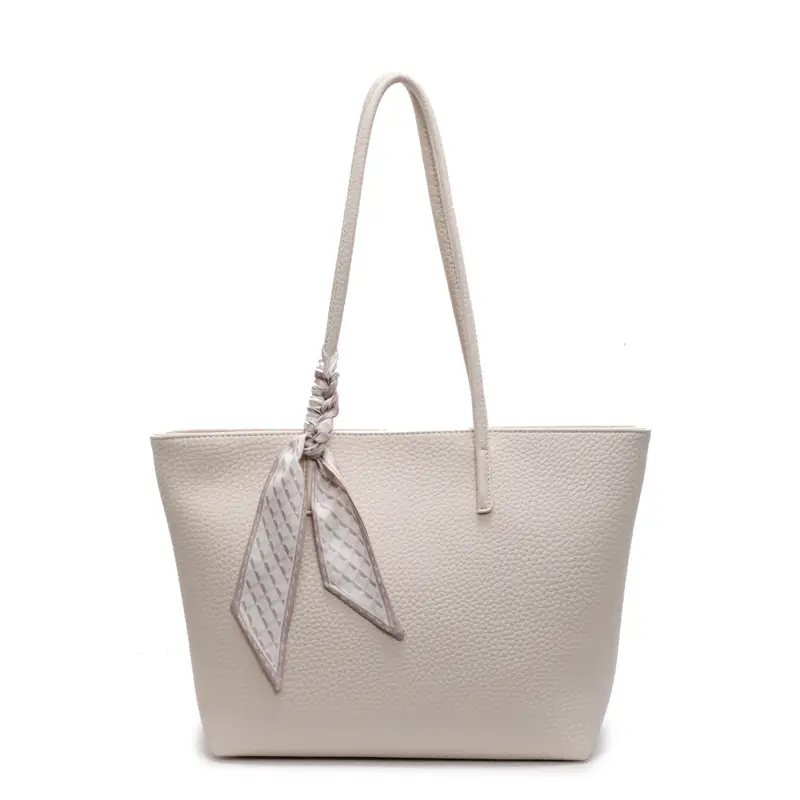 Women's Beige Textured Shoulder Bag with Lace Trim - Image 9