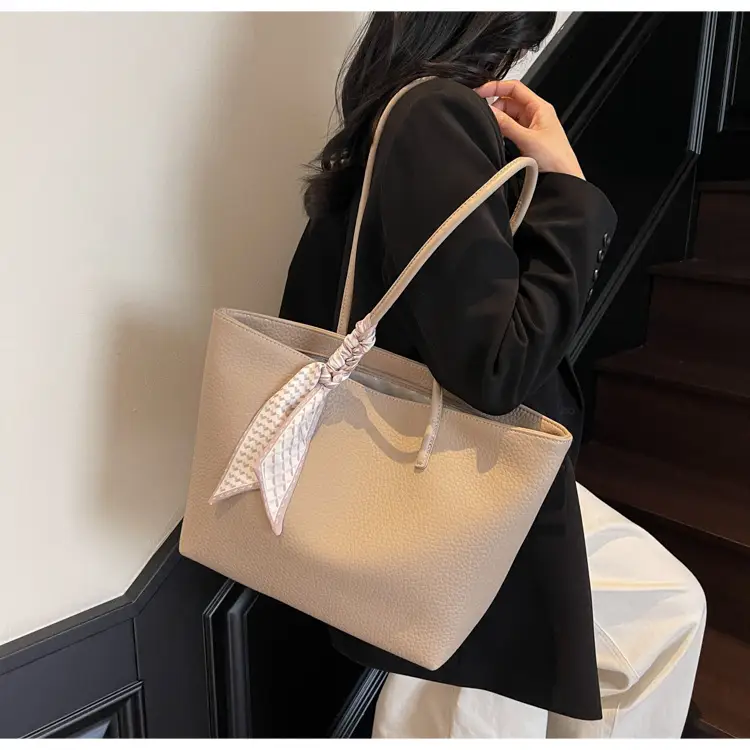 Women's Beige Textured Shoulder Bag with Lace Trim — feature 15