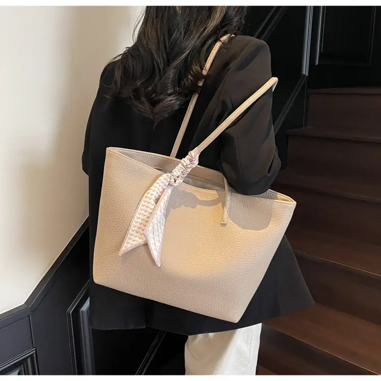 Women's Beige Textured Shoulder Bag with Lace Trim — feature 16