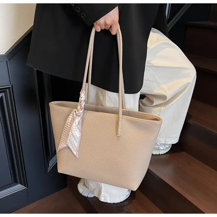 Women's Beige Textured Shoulder Bag with Lace Trim — feature 17