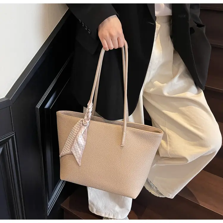 Women's Beige Textured Shoulder Bag with Lace Trim — feature 22