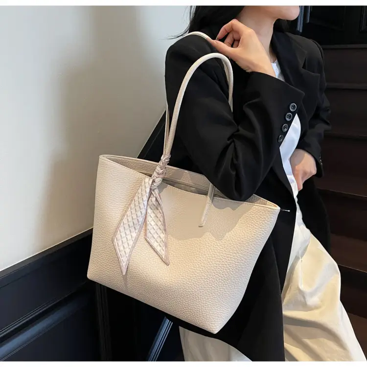 Women's Beige Textured Shoulder Bag with Lace Trim — feature 23