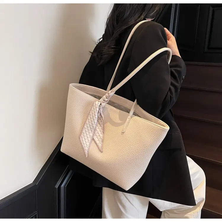 Women's Beige Textured Shoulder Bag with Lace Trim — feature 24