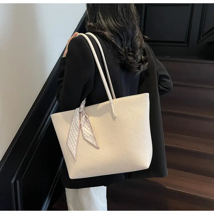 Women's Beige Textured Shoulder Bag with Lace Trim — feature 26