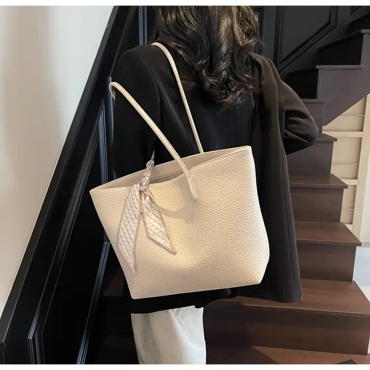 Women's Beige Textured Shoulder Bag with Lace Trim — feature 27