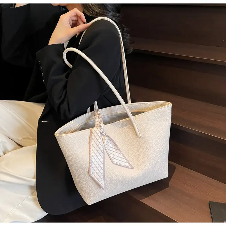 Women's Beige Textured Shoulder Bag with Lace Trim — feature 28