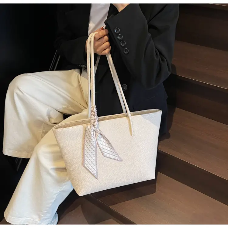 Women's Beige Textured Shoulder Bag with Lace Trim — feature 30