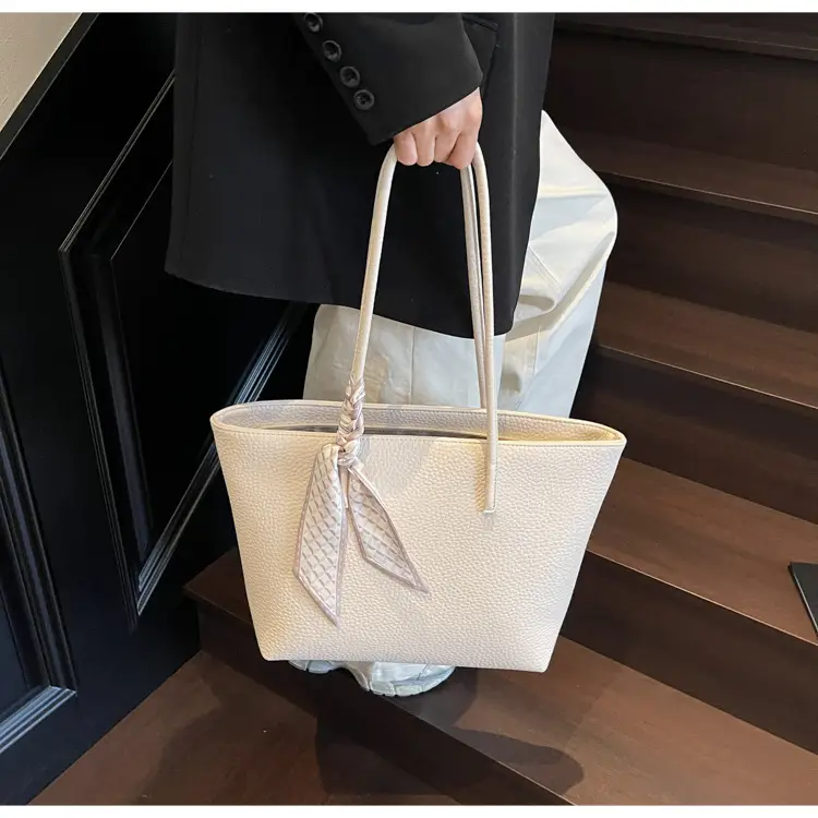 Women's Beige Textured Shoulder Bag with Lace Trim — feature 31