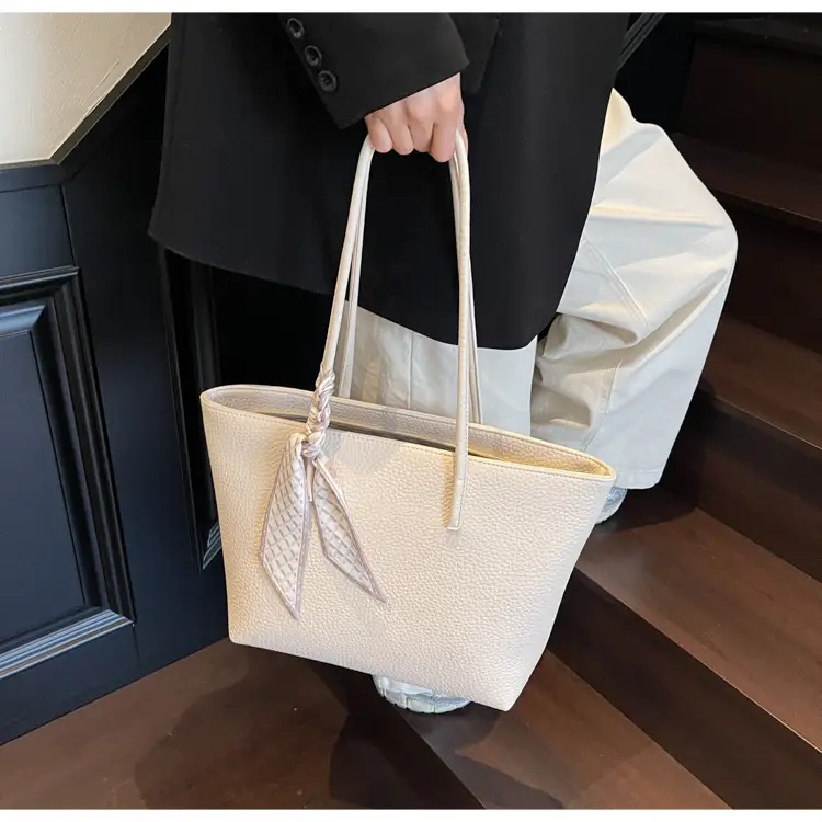 Women's Beige Textured Shoulder Bag with Lace Trim — feature 32