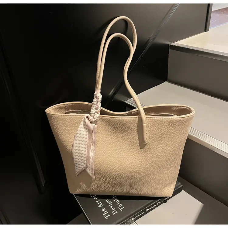 Women's Beige Textured Shoulder Bag with Lace Trim — feature 33