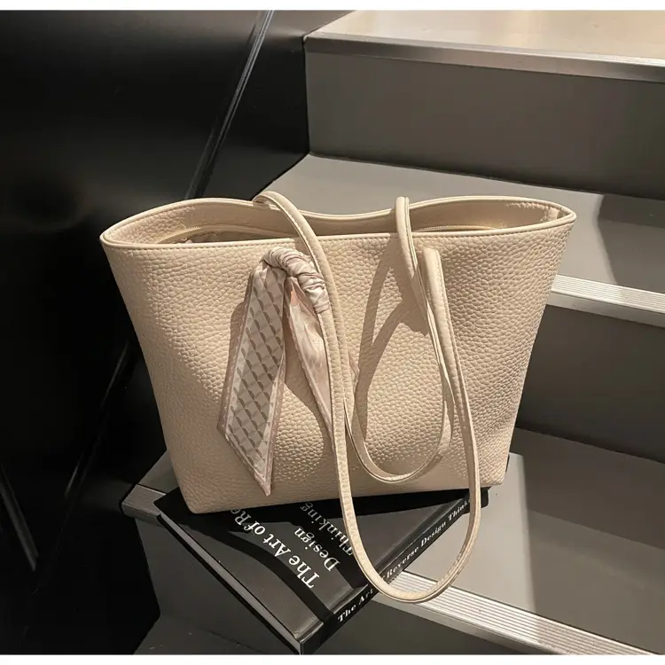 Women's Beige Textured Shoulder Bag with Lace Trim — feature 34