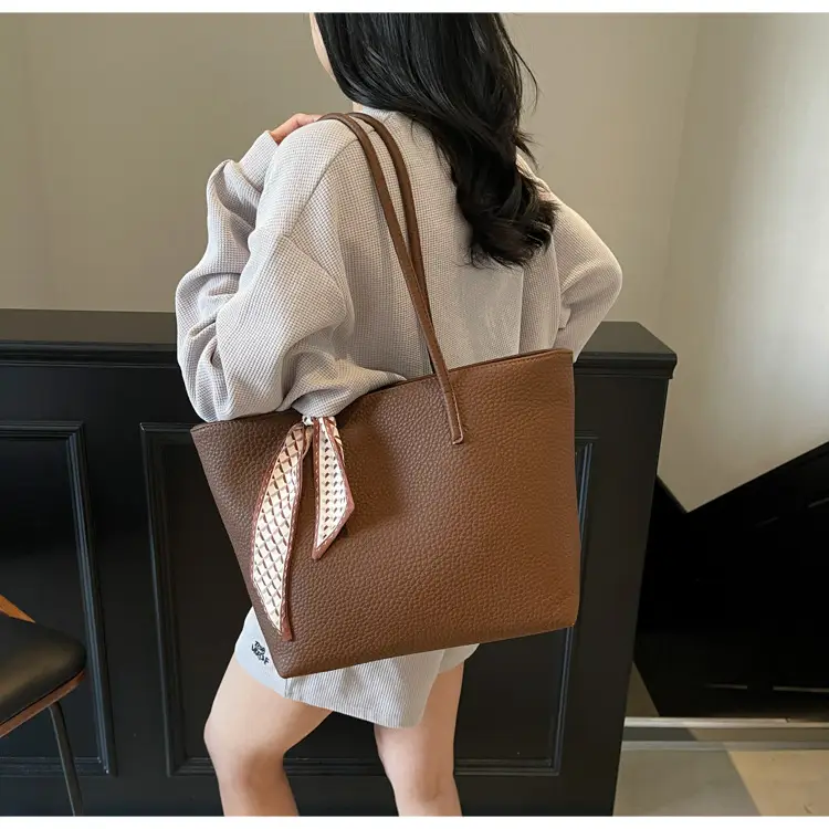 Women's Beige Textured Shoulder Bag with Lace Trim — feature 43