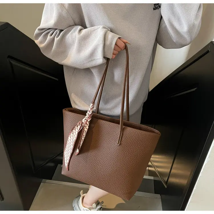 Women's Beige Textured Shoulder Bag with Lace Trim — feature 45