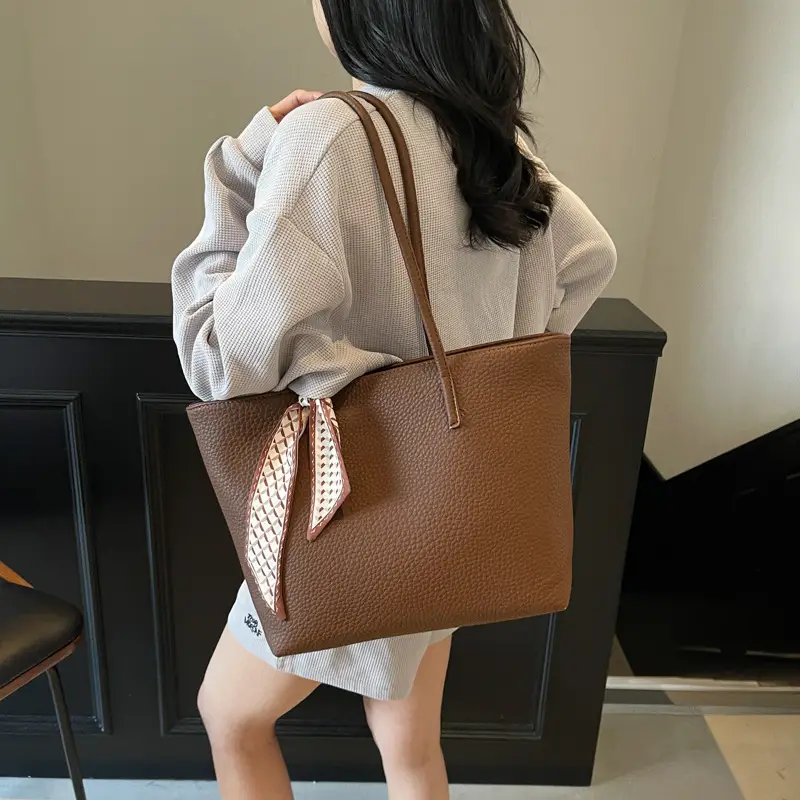 Women's Beige Textured Shoulder Bag with Lace Trim - Image 2
