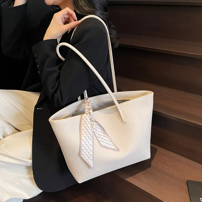Women's Beige Textured Shoulder Bag with Lace Trim - Image 4