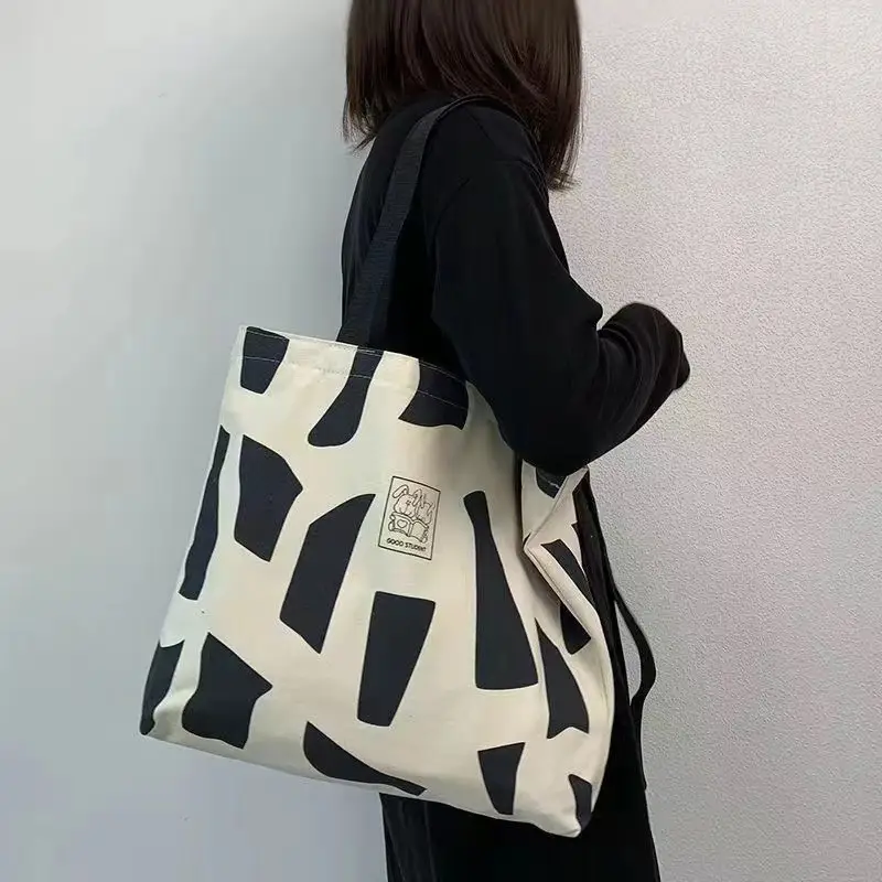 Women's Canvas Artistic Tote Bag Brown White Large Capacity — feature 10