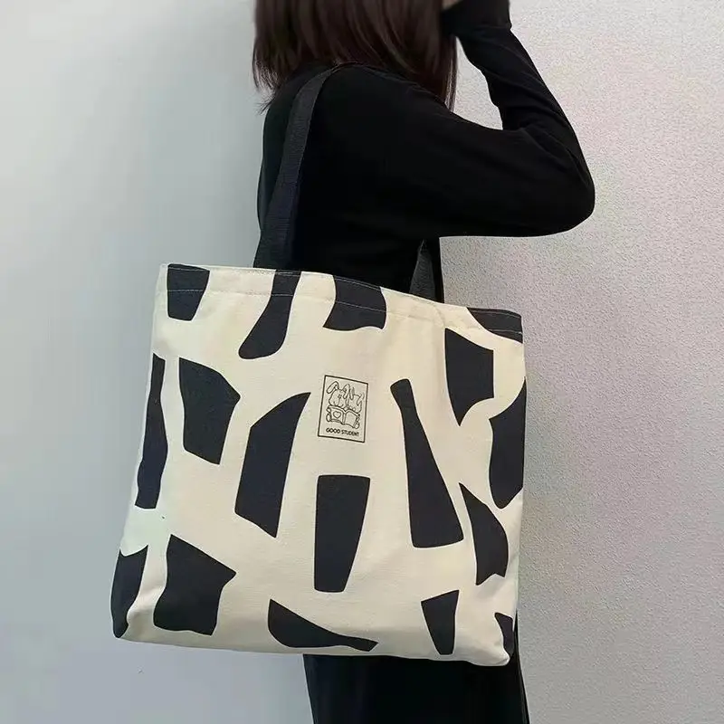 Women's Canvas Artistic Tote Bag Brown White Large Capacity — feature 11