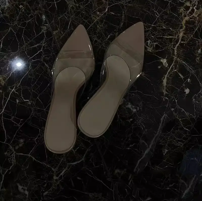 Cross-border Pointed Slippers Women's New plus size Foreign Trade Women's Shoes Transparent Upper One-line Stiletto Heel High Heel Slippers for Women - Image 4