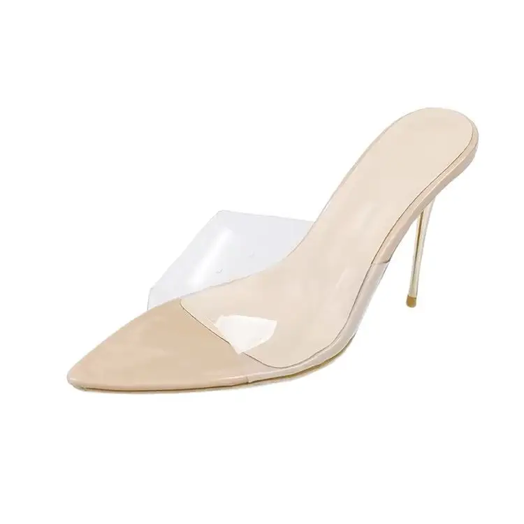 Cross-border Pointed Slippers Women's New plus size Foreign Trade Women's Shoes Transparent Upper One-line Stiletto Heel High Heel Slippers for Women - Image 5