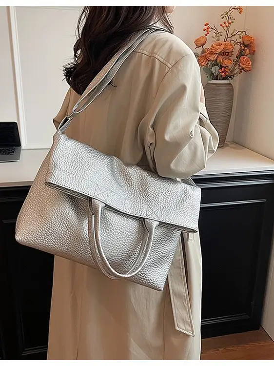 Korean Style Brown Leather Tote Bag for Women - Image 7