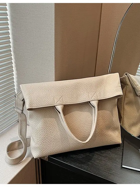 Korean Style Brown Leather Tote Bag for Women - Image 8