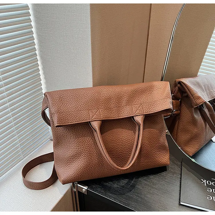Korean Style Brown Leather Tote Bag for Women — feature 13