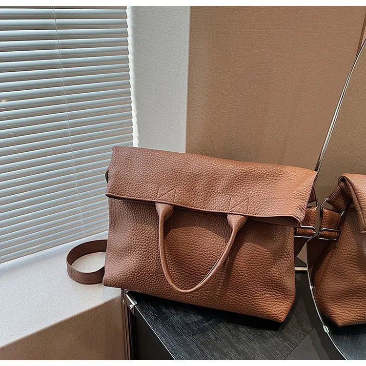 Korean Style Brown Leather Tote Bag for Women — feature 14