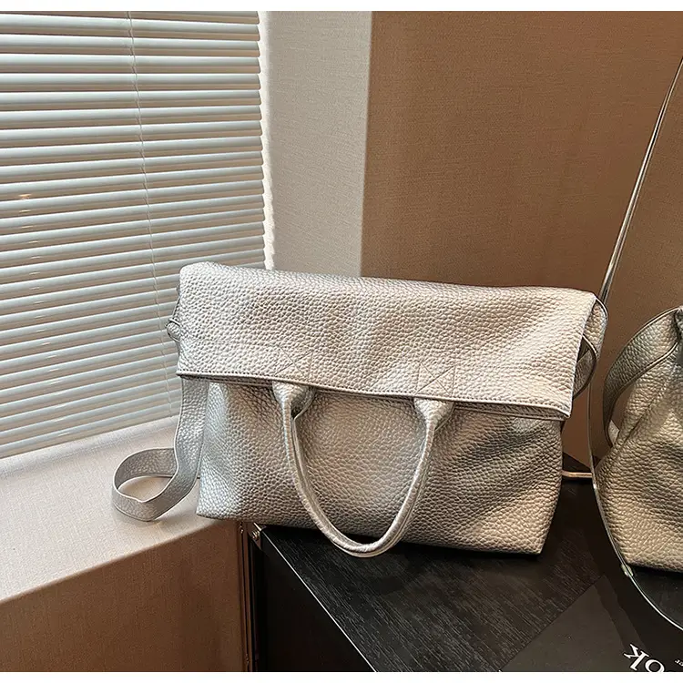 Korean Style Brown Leather Tote Bag for Women - Image 4
