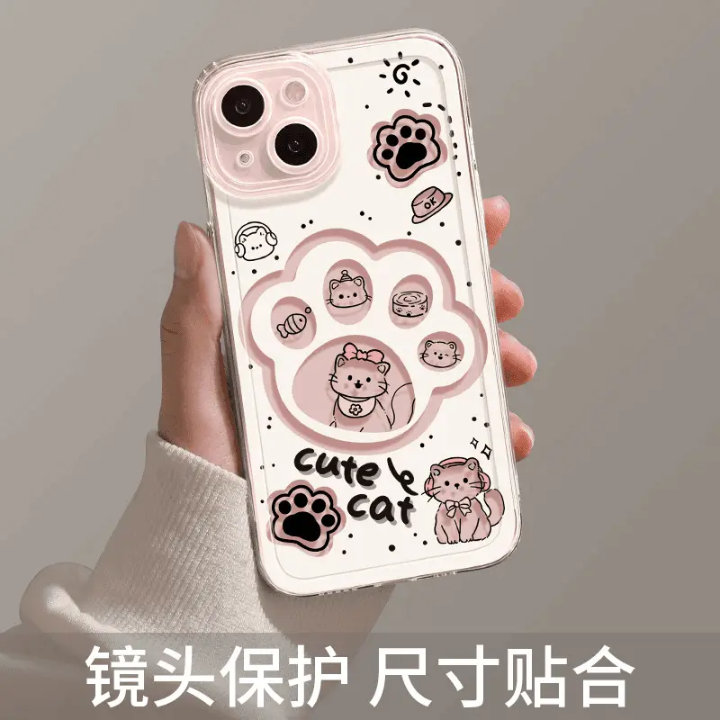 Cute Cat & Dog Paw Clear Phone Case 15 Pro - Image 2