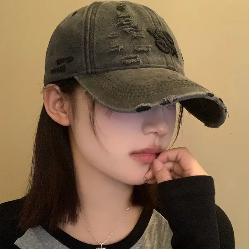 American Retro Hole Baseball Caps Women Spring Summer Washed Old All-match Cap Big Head Showface Small Hat Trendy - Image 6