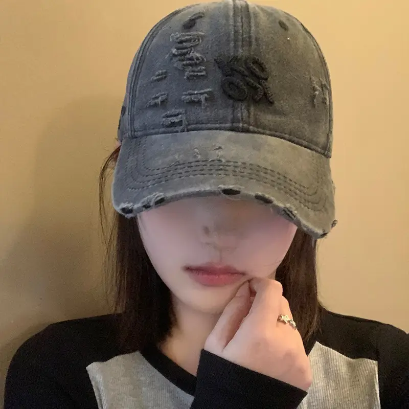 American Retro Hole Baseball Caps Women Spring Summer Washed Old All-match Cap Big Head Showface Small Hat Trendy - Image 7