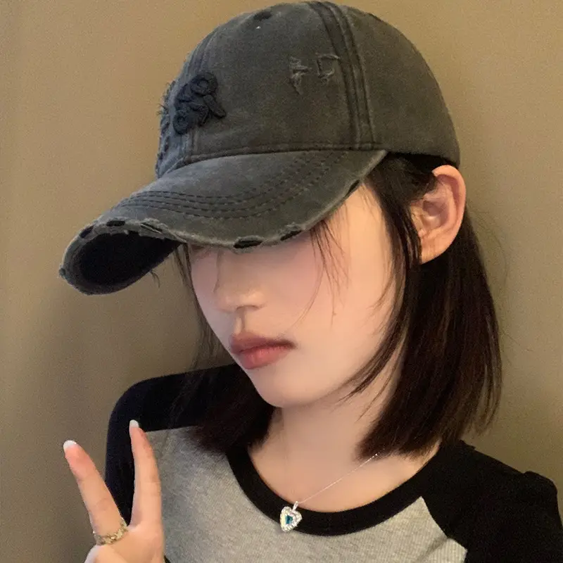 American Retro Hole Baseball Caps Women Spring Summer Washed Old All-match Cap Big Head Showface Small Hat Trendy - Image 8