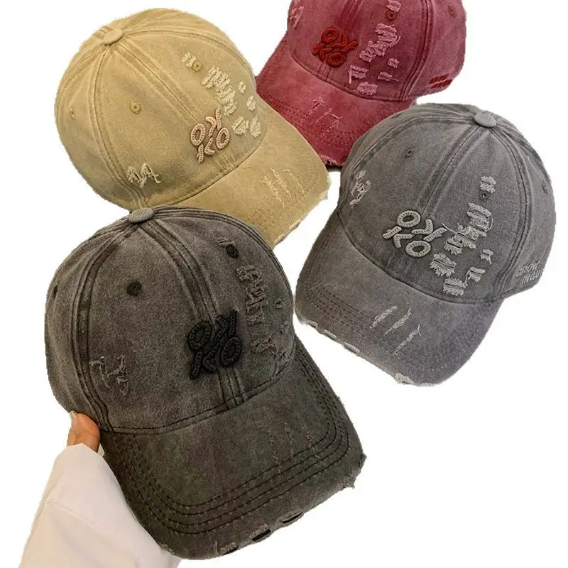 American Retro Hole Baseball Caps Women Spring Summer Washed Old All-match Cap Big Head Showface Small Hat Trendy - Image 9