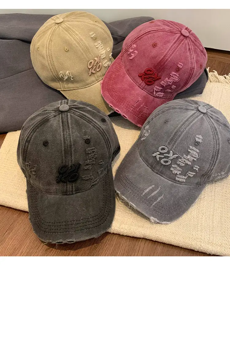 American Retro Hole Baseball Caps Women Spring Summer Washed Old All-match Cap Big Head Showface Small Hat Trendy — feature 10