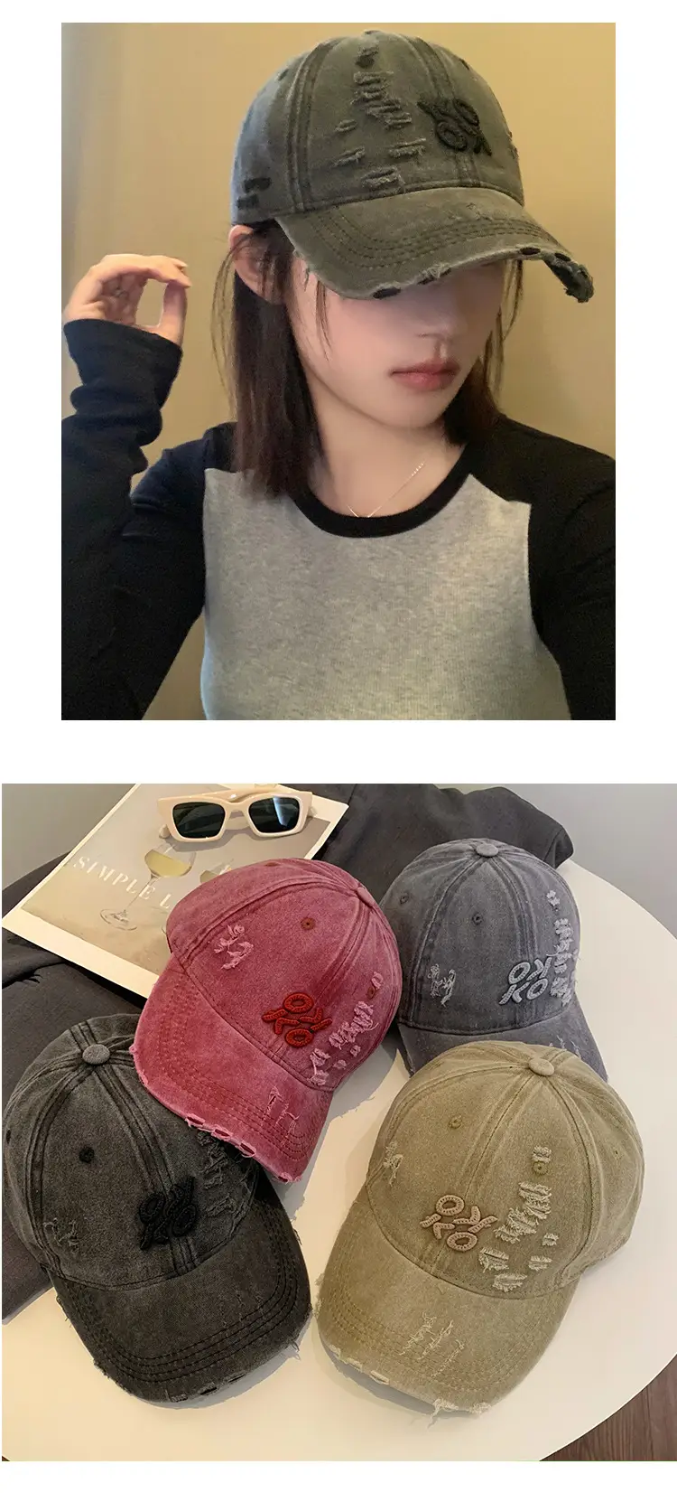 American Retro Hole Baseball Caps Women Spring Summer Washed Old All-match Cap Big Head Showface Small Hat Trendy — feature 8