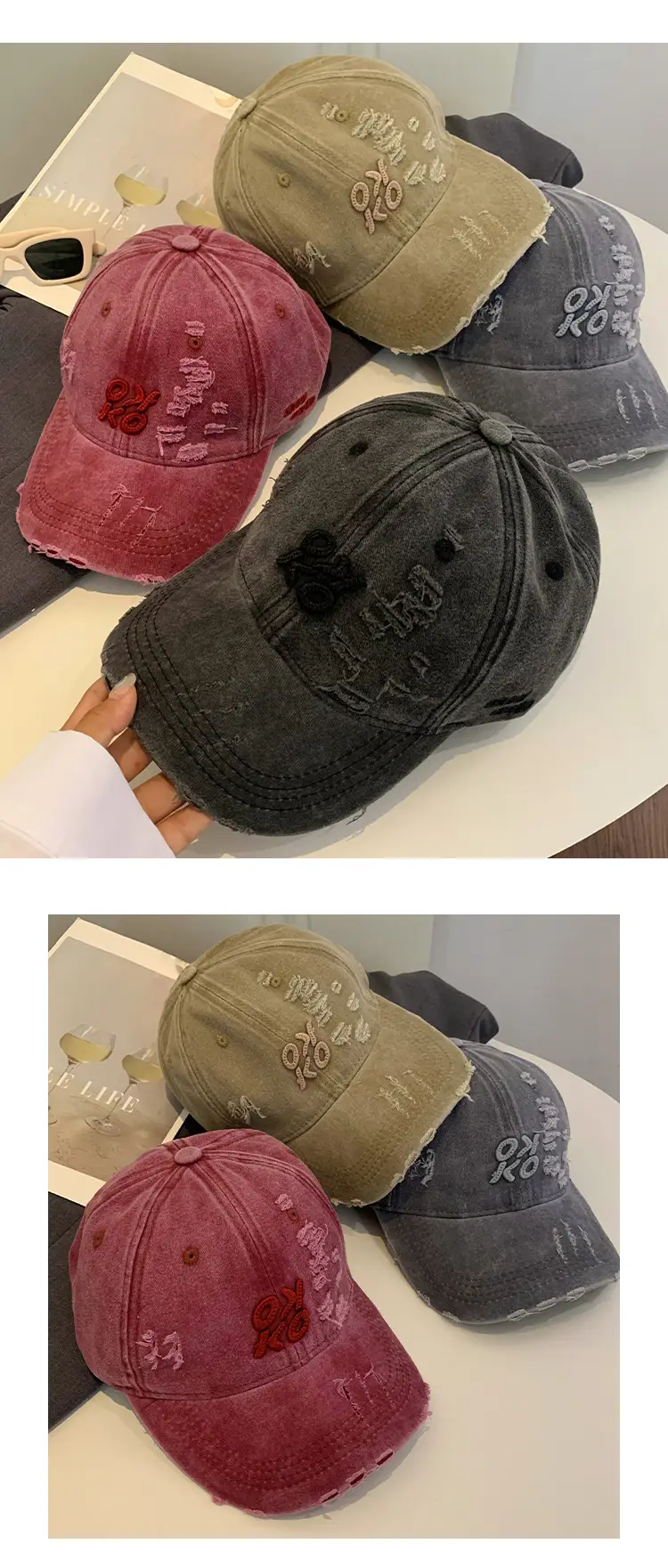 American Retro Hole Baseball Caps Women Spring Summer Washed Old All-match Cap Big Head Showface Small Hat Trendy — feature 9