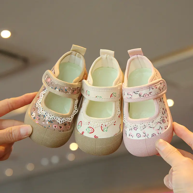 Baby Floral Canvas Shoes Square Mouth Toddler Girls