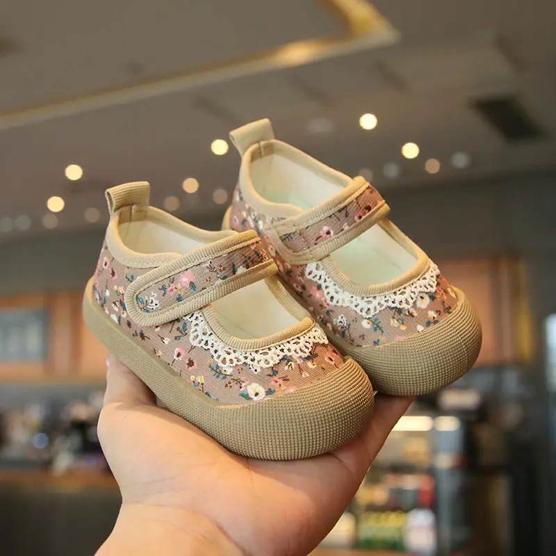 Baby Floral Canvas Shoes Square Mouth Toddler Girls