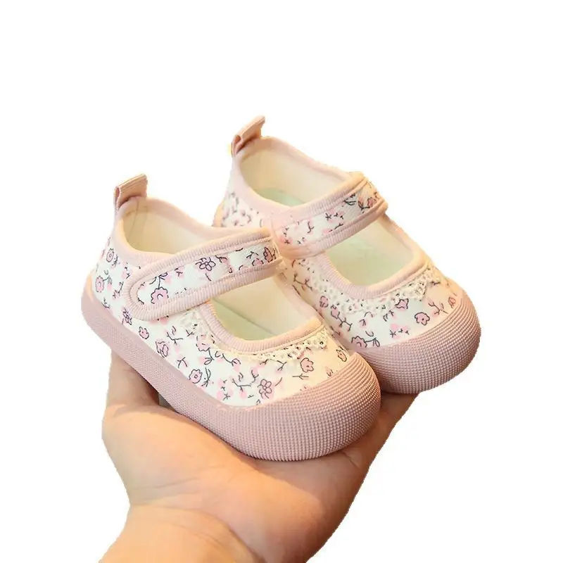 Baby Floral Canvas Shoes Square Mouth Toddler Girls
