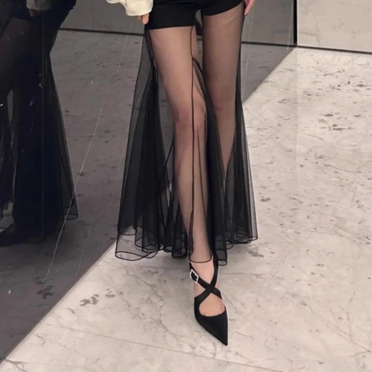 Black High Heeled French Sandals for Women Spring Summer