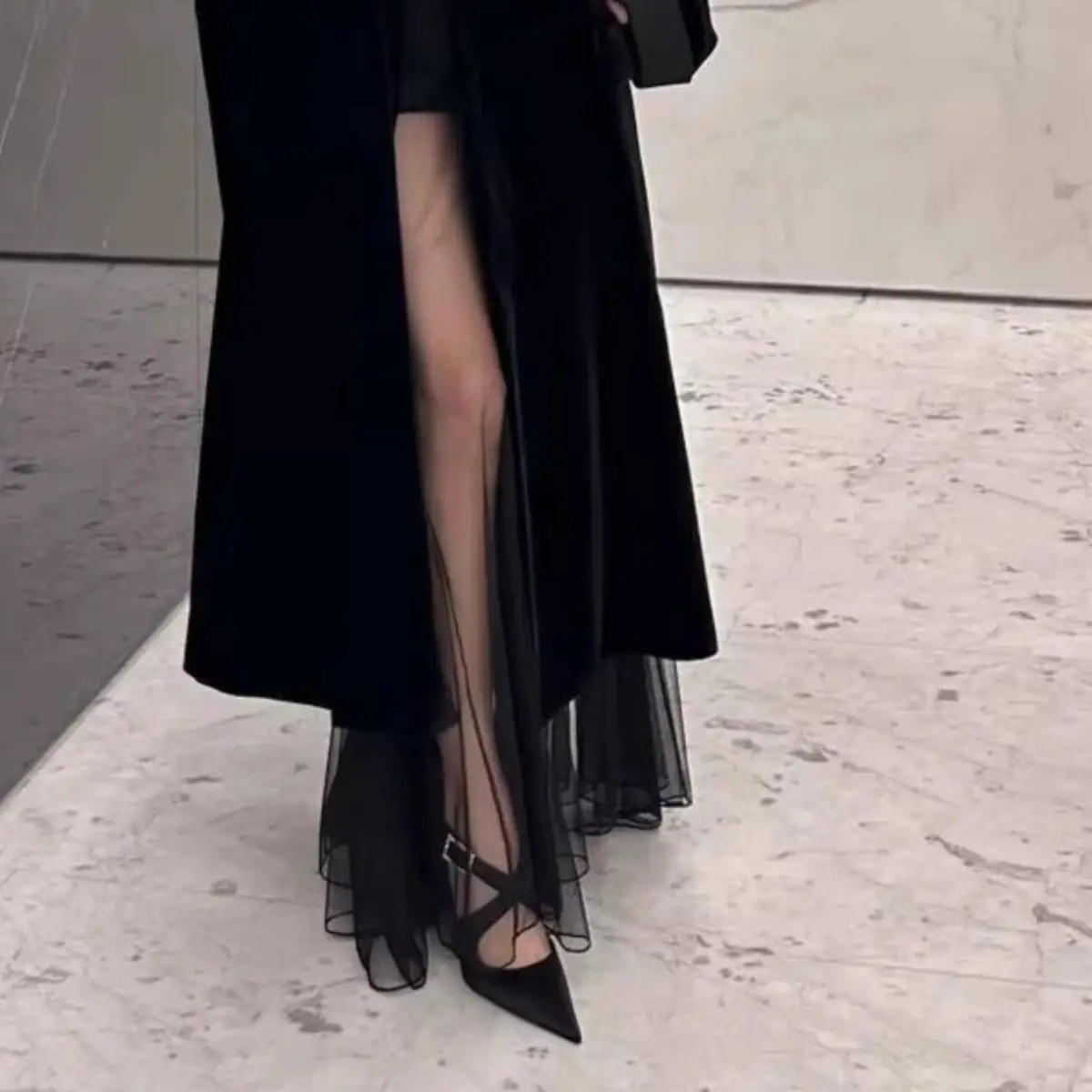 Black High Heeled French Sandals for Women Spring Summer