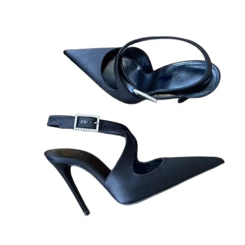 Black High Heeled French Sandals for Women Spring Summer