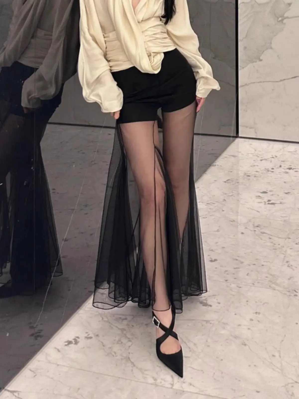 Black High Heeled French Sandals for Women Spring Summer