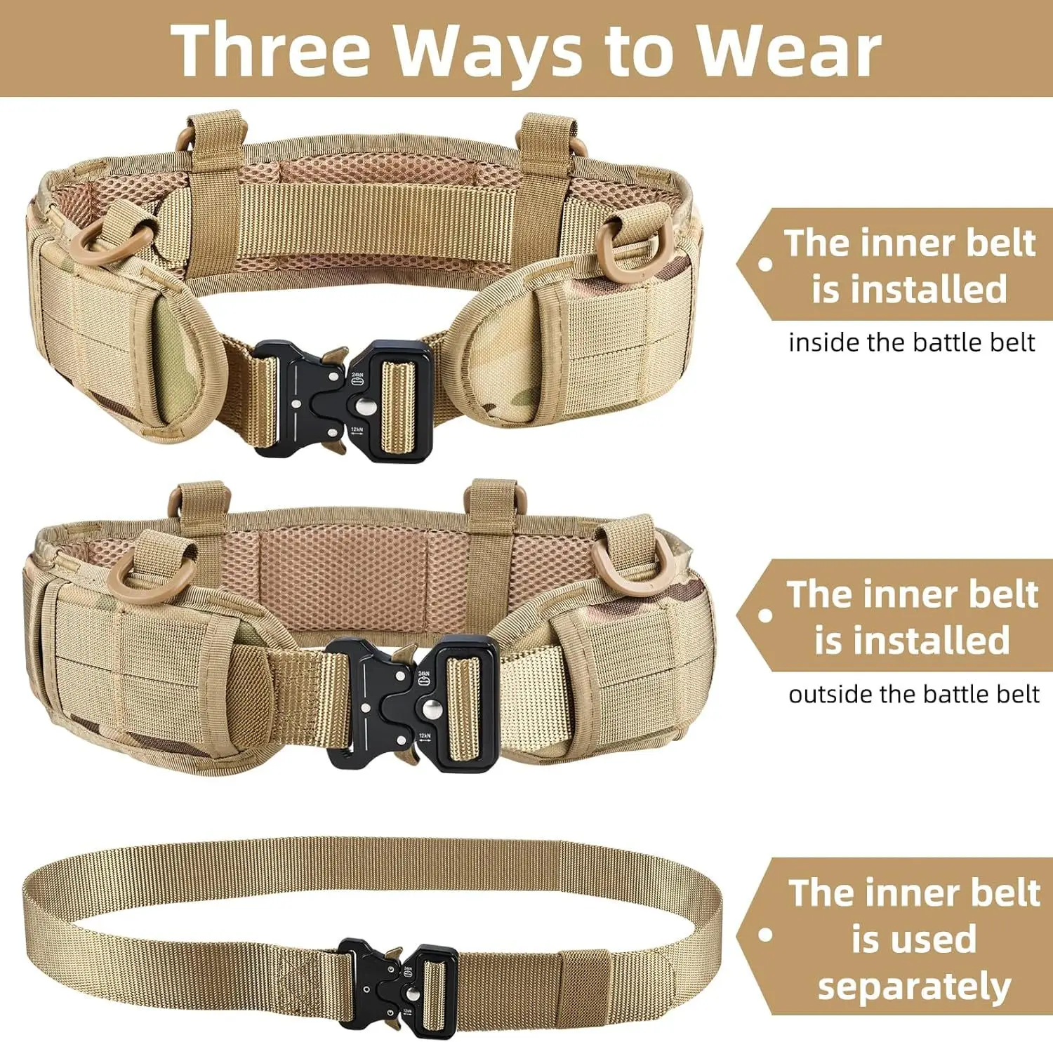 Cross Border Tactical Waist Belt Nylon Tan 10x10 - Image 3