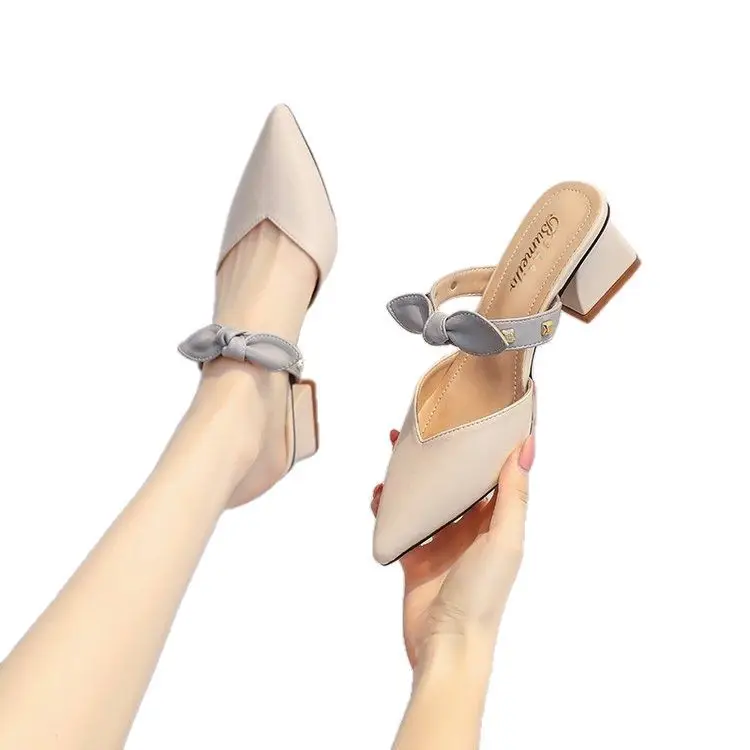 Baotou Half Slippers 2025 New Style Net Infrared Wear Fashion Half Slippers One Pedal Women's Pointed Mid-Heel Sandals with Skirt Shoes - Image 7