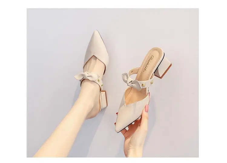 Baotou Half Slippers 2025 New Style Net Infrared Wear Fashion Half Slippers One Pedal Women's Pointed Mid-Heel Sandals with Skirt Shoes — feature 12