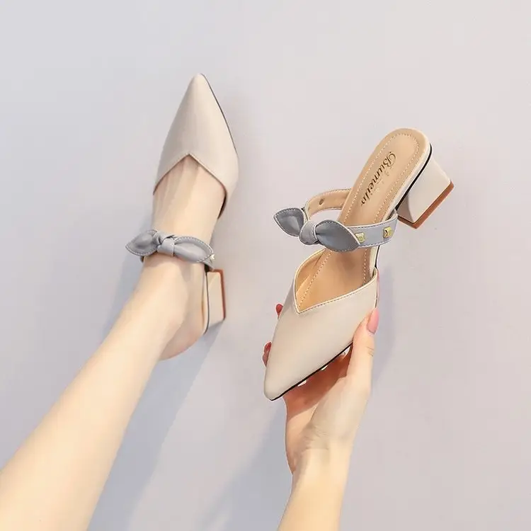Baotou Half Slippers 2025 New Style Net Infrared Wear Fashion Half Slippers One Pedal Women's Pointed Mid-Heel Sandals with Skirt Shoes — feature 13